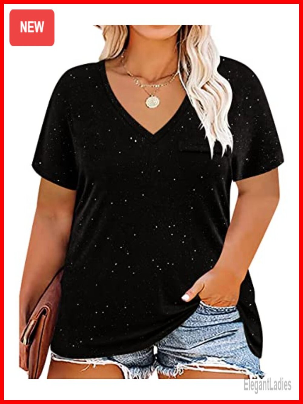 Plus Size V Neck Short Sleeve Henley Tunic Top Casual Loose Fit